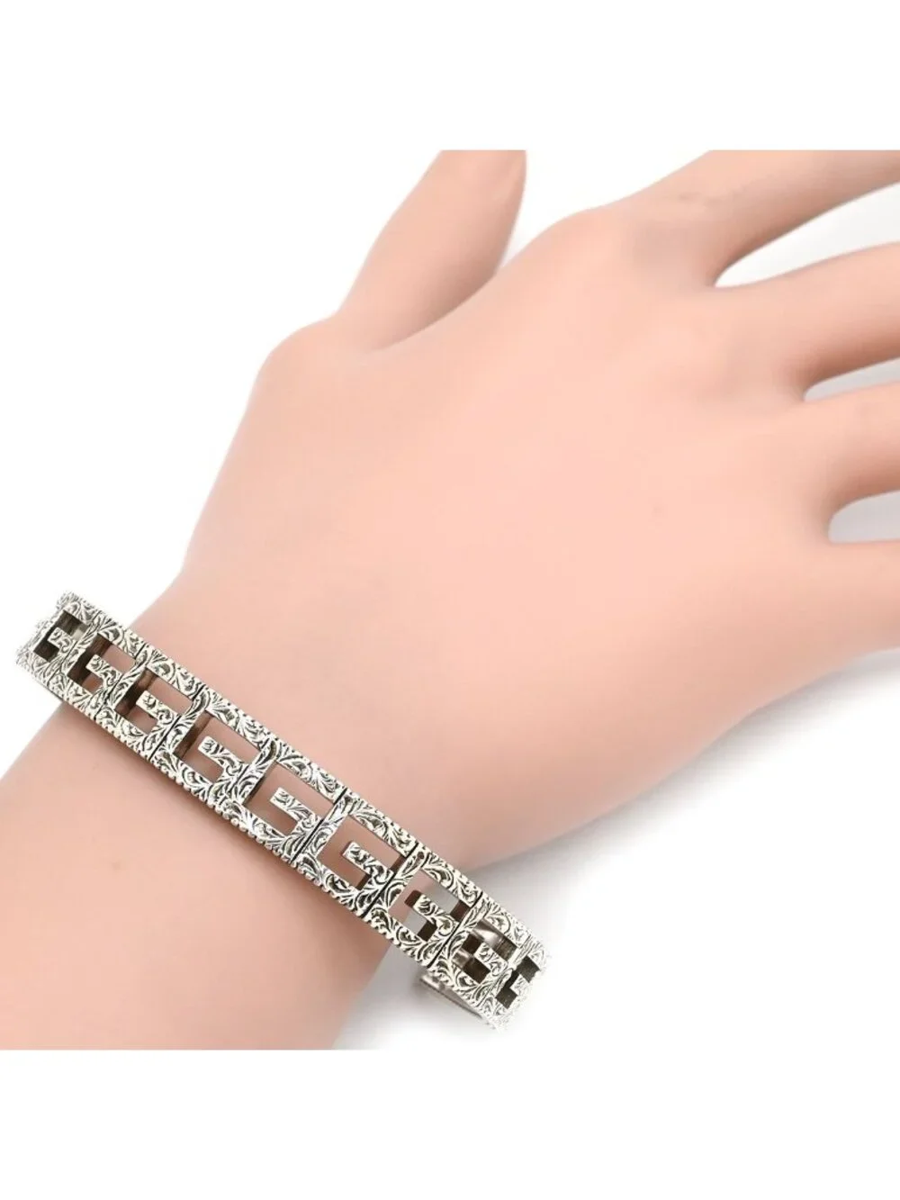 Gucci Bracelet Square G Arabesque 925 Sterling Silver Open Bangle Cutout